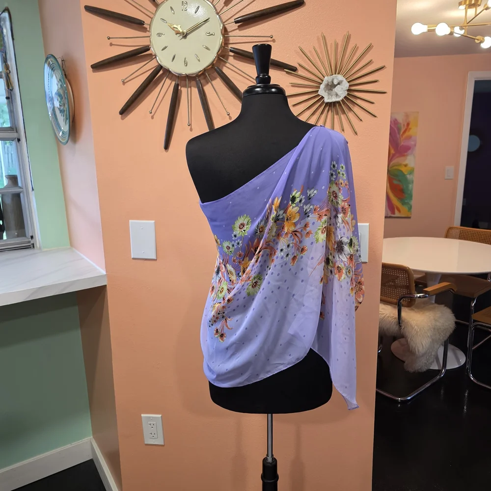Y2K Vintage Sheer Poncho Fairycore Floral Lavender Wrap Boho Chic Feminine